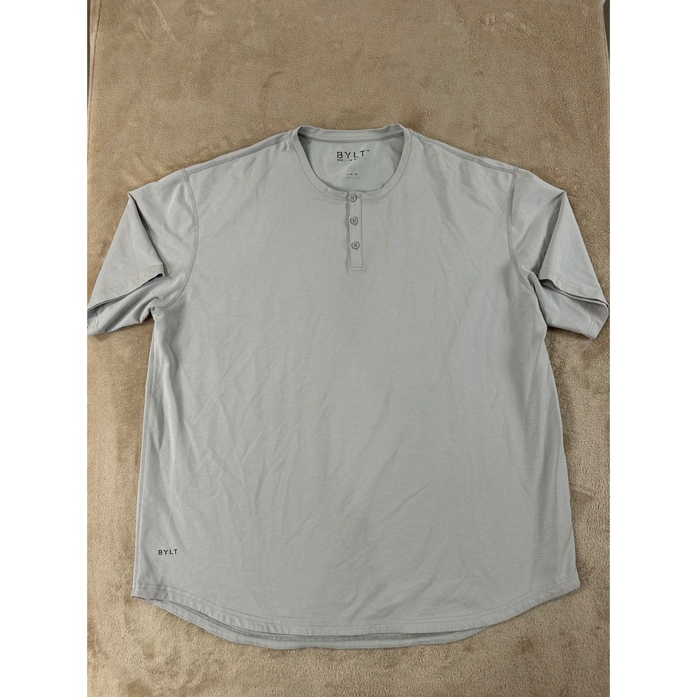 BYLT Premium Basics shirt Mens size 3XL Stone Gray Short Sleeve Henley EUC